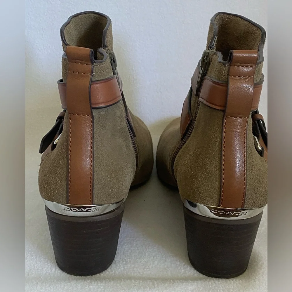 Coach Tan and Brown Ankle Boots with Leather Straps - Picture 4 of 11